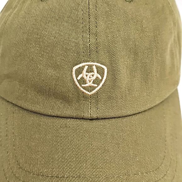 Ariat Unisex 100% Cotton Olive Green Adjustable Spellout Logo Baseball Cap Hat - Picture 2 of 7
